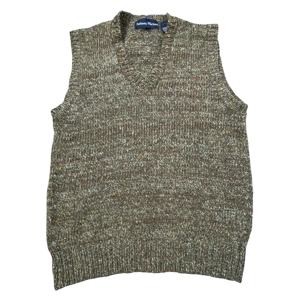 Vintage Anthony Michael Vest Men Small Brown Knit Color Twist Wool Acrylic Blend